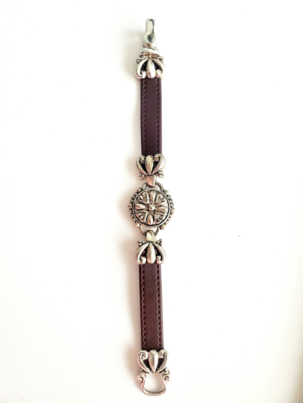 Brown Leather and Silver Medallion Bracelet